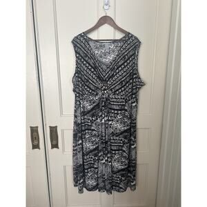 Catherines Geometric Beaded Shift Dress Womens Size 4X Black Ivory Classic
